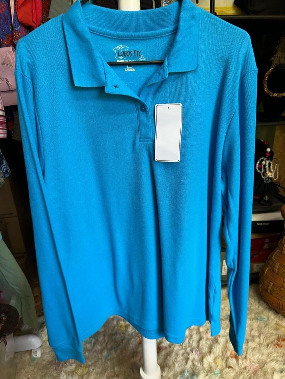 Logos Etc. Bright Turquoise Long Sleeve Polo Top Size 3XL NWT